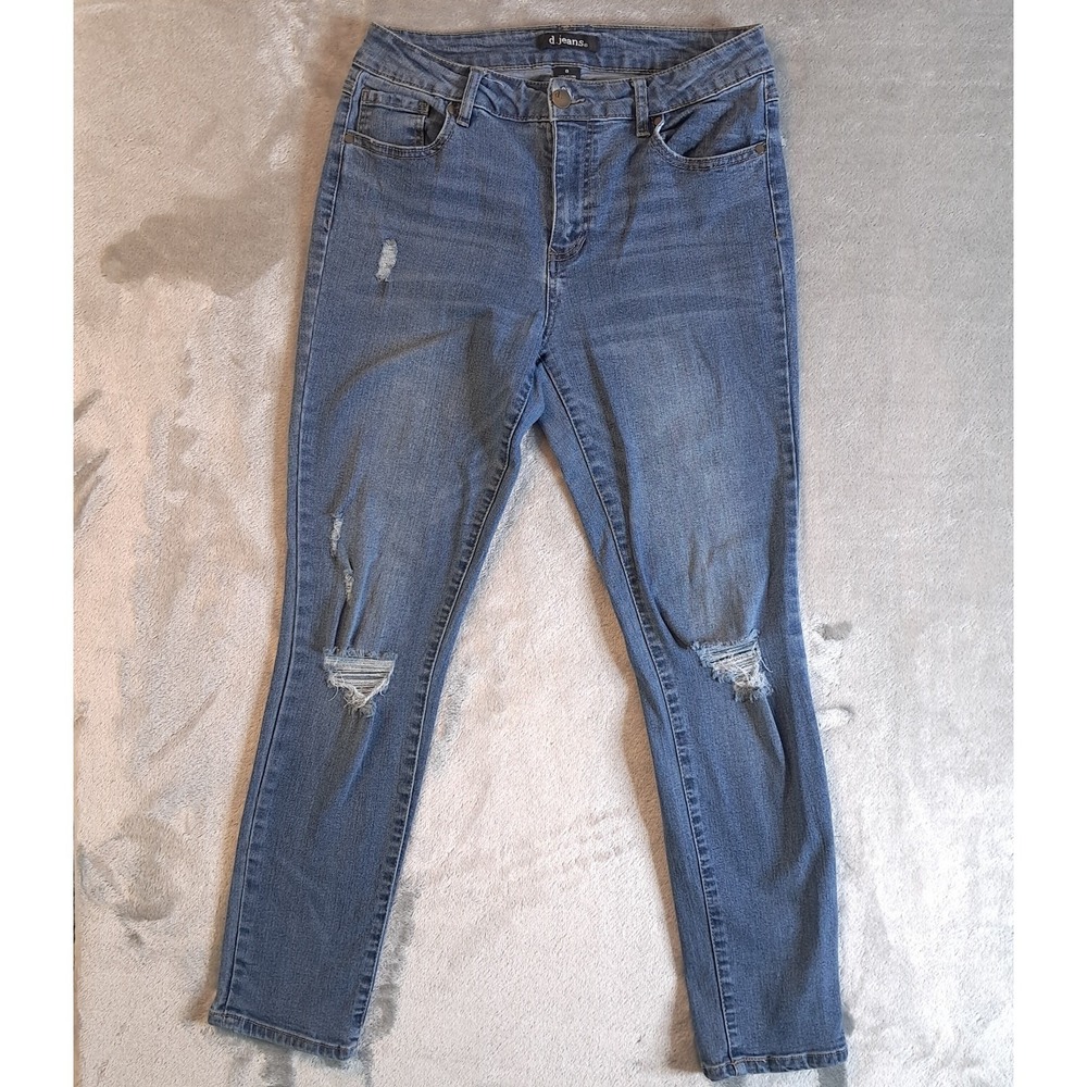 d.jeans Womens Distressed Skinny Jeans Size 8 Blue Stretch Denim Mid Rise